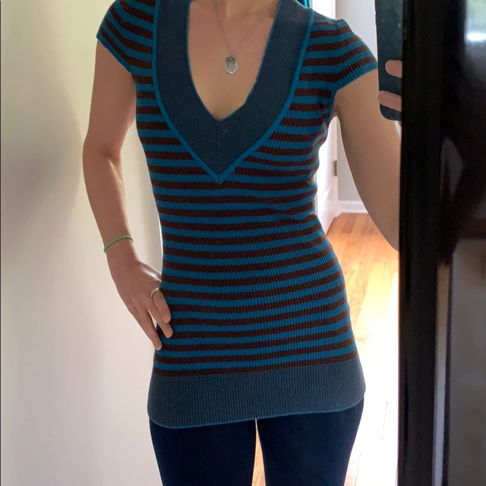 (3/$30) Rue21 V-Neck Striped Shirt Size Small